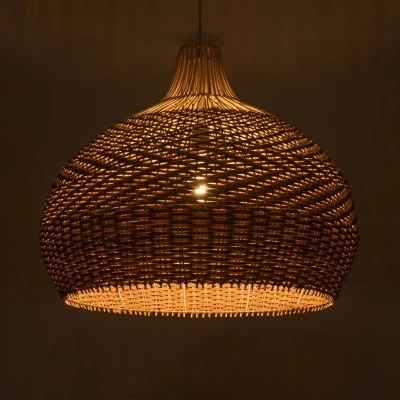 GloboStar® PANAMA 01953 Boho Κρεμαστό Φωτιστικό Καμπάνα Μονόφωτο 1 x E27 IP20 Καφέ & Μπεζ Ξύλο - Μ60 x Π60 x Υ60cm