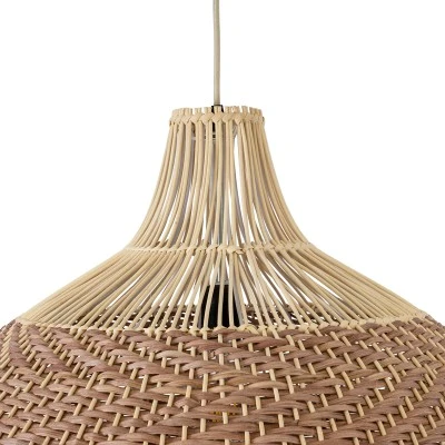 GloboStar® PANAMA 01953 Boho Κρεμαστό Φωτιστικό Καμπάνα Μονόφωτο 1 x E27 IP20 Καφέ & Μπεζ Ξύλο - Μ60 x Π60 x Υ60cm