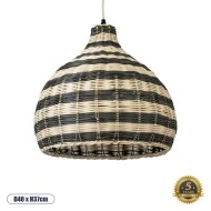 Boho Κρεμαστό Φωτιστικό JAMAICA Μονόφωτο 1 x E27 AC220-240V IP20 - Φ40 x Υ37cm - Μπεζ με Χακί Ξύλινο Μπαμπού Πλέγμα Καμπάνα