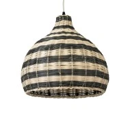 Boho Κρεμαστό Φωτιστικό JAMAICA Μονόφωτο 1 x E27 AC220-240V IP20 - Φ40 x Υ37cm - Μπεζ με Χακί Ξύλινο Μπαμπού Πλέγμα Καμπάνα