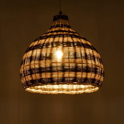 GloboStar® JAMAICA 01954 Boho Κρεμαστό Φωτιστικό Καμπάνα Μονόφωτο 1 x E27 IP20 Μπεζ & Χακί Ξύλο - Μ40 x Π40 x Υ37cm