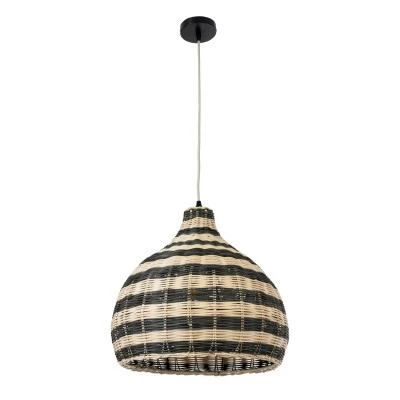 GloboStar® JAMAICA 01954 Boho Κρεμαστό Φωτιστικό Καμπάνα Μονόφωτο 1 x E27 IP20 Μπεζ & Χακί Ξύλο - Μ40 x Π40 x Υ37cm