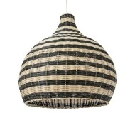 Boho Κρεμαστό Φωτιστικό JAMAICA Μονόφωτο 1 x E27 AC220-240V IP20 - Φ60 x Υ60cm - Μπεζ με Χακί Ξύλινο Μπαμπού Πλέγμα Καμπάνα
