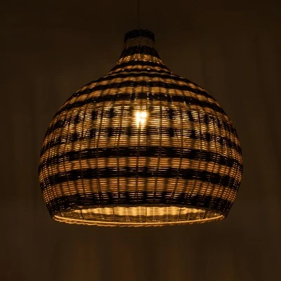 GloboStar® JAMAICA 01955 Boho Κρεμαστό Φωτιστικό Καμπάνα Μονόφωτο 1 x E27 IP20 Μπεζ & Χακί Ξύλο - Μ60 x Π60 x Υ60cm