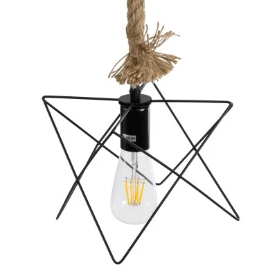 GloboStar® KAZEMI 02018 Μοντέρνο Κρεμαστό Φωτιστικό Οροφής Μονόφωτο 1 x E27 AC220-240V IP20 - Μ18 x Π18 x Υ17cm - Μαύρο Μεταλλικό με Μπεζ Σχοινί Πλέγμα - 5 Χρόνια Εγγύηση