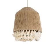 Boho Κρεμαστό Φωτιστικό PUERTORICO Μονόφωτο 1 x E27 AC220-240V IP20 - Φ40 x Υ45cm - Μπεζ με Λευκό Λεπτό Νήμα Βαμβακερό Πλέγμα Καμπάνα