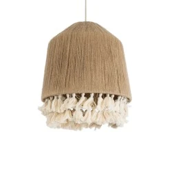 Boho Κρεμαστό Φωτιστικό PUERTORICO Μονόφωτο 1 x E27 AC220-240V IP20 - Φ40 x Υ45cm - Μπεζ με Λευκό Λεπτό Νήμα Βαμβακερό Πλέγμα Καμπάνα