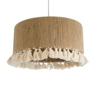 Boho Κρεμαστό Φωτιστικό PUERTORICO Μονόφωτο 1 x E27 AC220-240V IP20 - Φ50 x Υ27cm - Μπεζ με Λευκό Λεπτό Νήμα Πλέγμα Βαμβακερό Καπέλο