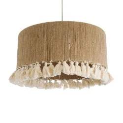 Boho Κρεμαστό Φωτιστικό PUERTORICO Μονόφωτο 1 x E27 AC220-240V IP20 - Φ50 x Υ27cm - Μπεζ με Λευκό Λεπτό Νήμα Πλέγμα Βαμβακερό Καπέλο
