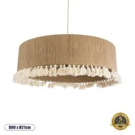 Boho Κρεμαστό Φωτιστικό PUERTORICO Τριφωτο 3 x E27 AC220-240V IP20 - Φ80 x Υ27cm - Μπεζ με Λευκό Λεπτό Νήμα Πλέγμα Βαμβακερό Καπέλο