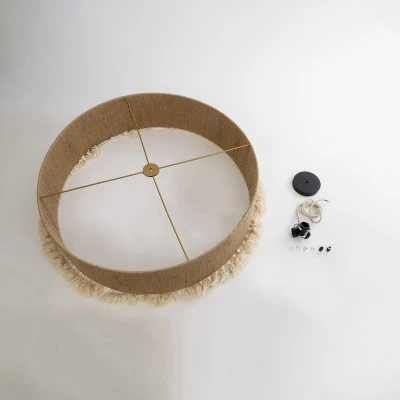 GloboStar® PUERTORICO 02095 Boho Κρεμαστό Φωτιστικό Καπέλο Τριφωτο 3 x E27 IP20 Μπεζ & Λευκό Σχοινί - Μ80 x Π80 x Υ27cm