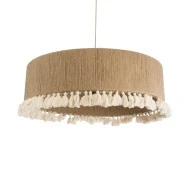 Boho Κρεμαστό Φωτιστικό PUERTORICO Τριφωτο 3 x E27 AC220-240V IP20 - Φ80 x Υ27cm - Μπεζ με Λευκό Λεπτό Νήμα Πλέγμα Βαμβακερό Καπέλο