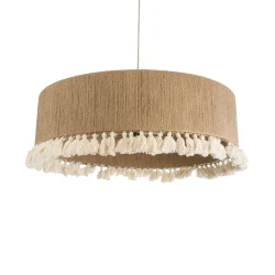 Boho Κρεμαστό Φωτιστικό PUERTORICO Τριφωτο 3 x E27 AC220-240V IP20 - Φ80 x Υ27cm - Μπεζ με Λευκό Λεπτό Νήμα Πλέγμα Βαμβακερό Καπέλο
