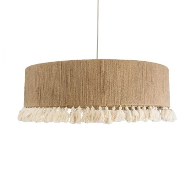 GloboStar® PUERTORICO 02095 Boho Κρεμαστό Φωτιστικό Καπέλο Τριφωτο 3 x E27 IP20 Μπεζ & Λευκό Σχοινί - Μ80 x Π80 x Υ27cm