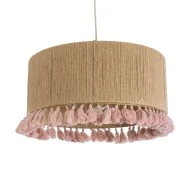 Boho Κρεμαστό Φωτιστικό PUERTORICO Μονόφωτο 1 x E27 AC220-240V IP20 - Φ50 x Υ27cm - Μπεζ με Ροζ Λεπτό Νήμα Πλέγμα Βαμβακερό Καπέλο