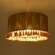 GloboStar® PUERTORICO 02096 Boho Κρεμαστό Φωτιστικό Οροφής Μονόφωτο 1 x E27 AC220-240V IP20 - Φ50 x Υ27cm - Μπεζ με Ροζ Λεπτό Νήμα Πλέγμα Βαμβακερό Καπέλο - 5 Χρόνια Εγγύηση