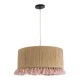 GloboStar® PUERTORICO 02096 Boho Κρεμαστό Φωτιστικό Οροφής Μονόφωτο 1 x E27 AC220-240V IP20 - Φ50 x Υ27cm - Μπεζ με Ροζ Λεπτό Νήμα Πλέγμα Βαμβακερό Καπέλο - 5 Χρόνια Εγγύηση