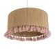 GloboStar® PUERTORICO 02096 Boho Κρεμαστό Φωτιστικό Οροφής Μονόφωτο 1 x E27 AC220-240V IP20 - Φ50 x Υ27cm - Μπεζ με Ροζ Λεπτό Νήμα Πλέγμα Βαμβακερό Καπέλο - 5 Χρόνια Εγγύηση