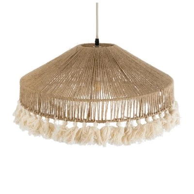GloboStar® PUERTORICO 02098 Boho Κρεμαστό Φωτιστικό Καμπάνα Μονόφωτο 1 x E27 IP20 Μπεζ & Λευκό Σχοινί - Μ50 x Π50 x Υ25cm