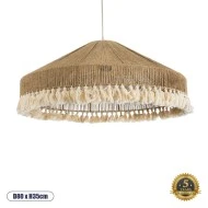 Boho Κρεμαστό Φωτιστικό PUERTORICO Τριφωτο 3 x E27 AC220-240V IP20 - Φ80 x Υ35cm - Μπεζ με Λευκό Λεπτό Νήμα Πλέγμα Βαμβακερό Καπέλο