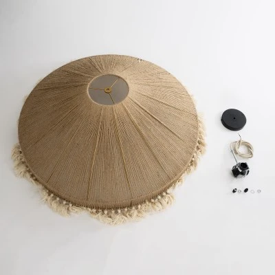 GloboStar® PUERTORICO 02099 Boho Κρεμαστό Φωτιστικό Καμπάνα Τριφωτο 3 x E27 IP20 Μπεζ & Λευκό Σχοινί - Μ80 x Π80 x Υ35cm