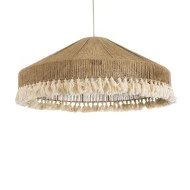 Boho Κρεμαστό Φωτιστικό PUERTORICO Τριφωτο 3 x E27 AC220-240V IP20 - Φ80 x Υ35cm - Μπεζ με Λευκό Λεπτό Νήμα Πλέγμα Βαμβακερό Καπέλο