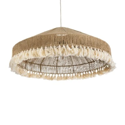 GloboStar® PUERTORICO 02099 Boho Κρεμαστό Φωτιστικό Καμπάνα Τριφωτο 3 x E27 IP20 Μπεζ & Λευκό Σχοινί - Μ80 x Π80 x Υ35cm