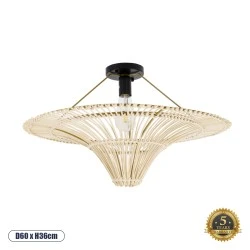 Φωτιστικό οροφής μονόφωτο 1 x E27 AC220-240V IP20 - Φ60 x Υ36cm - μπεζ ξύλινο μπαμπού πλέγμα