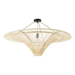 Φωτιστικό οροφής boho PALERMO μονόφωτο 1xE27 AC/DC 12-265V ξύλινο μπεζ πλέγμα Φ100xΥ55cm IP20 GLOBOSTAR