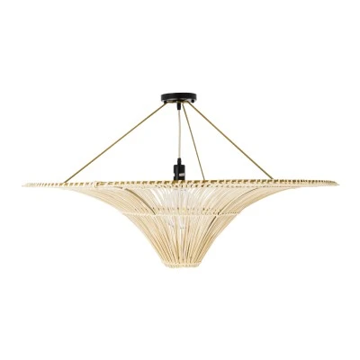 GloboStar® PALERMO 02153 Boho Φωτιστικό Οροφής Πλέγμα Μονόφωτο 1 x E27 IP20 Μπεζ Ξύλο - Μ100 x Π100 x Υ55cm