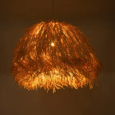 GloboStar® GUADELOUPE 02155 Boho Κρεμαστό Φωτιστικό Καμπάνα Μονόφωτο 1 x E27 IP20 Καφέ Ράφια - Μ80 x Π80 x Υ60cm