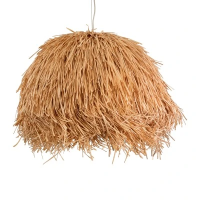 GloboStar® GUADELOUPE 02155 Boho Κρεμαστό Φωτιστικό Καμπάνα Μονόφωτο 1 x E27 IP20 Καφέ Ράφια - Μ80 x Π80 x Υ60cm