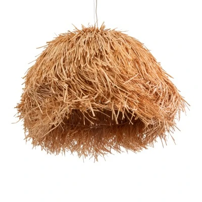 GloboStar® GUADELOUPE 02155 Boho Κρεμαστό Φωτιστικό Καμπάνα Μονόφωτο 1 x E27 IP20 Καφέ Ράφια - Μ80 x Π80 x Υ60cm