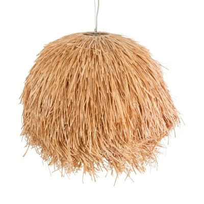GloboStar® GUADELOUPE 02155 Boho Κρεμαστό Φωτιστικό Καμπάνα Μονόφωτο 1 x E27 IP20 Καφέ Ράφια - Μ80 x Π80 x Υ60cm