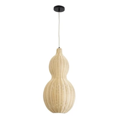 GloboStar® KINGSTOWN 02168 Boho Κρεμαστό Φωτιστικό Πλέγμα Μονόφωτο 1 x E27 IP20 Μπεζ Ξύλο - Μ30 x Π30 x Υ60cm