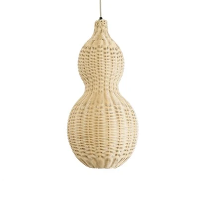GloboStar® KINGSTOWN 02168 Boho Κρεμαστό Φωτιστικό Πλέγμα Μονόφωτο 1 x E27 IP20 Μπεζ Ξύλο - Μ30 x Π30 x Υ60cm