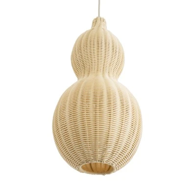 GloboStar® KINGSTOWN 02168 Boho Κρεμαστό Φωτιστικό Πλέγμα Μονόφωτο 1 x E27 IP20 Μπεζ Ξύλο - Μ30 x Π30 x Υ60cm