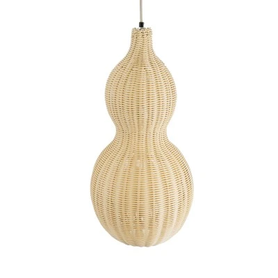 GloboStar® KINGSTOWN 02168 Boho Κρεμαστό Φωτιστικό Πλέγμα Μονόφωτο 1 x E27 IP20 Μπεζ Ξύλο - Μ30 x Π30 x Υ60cm