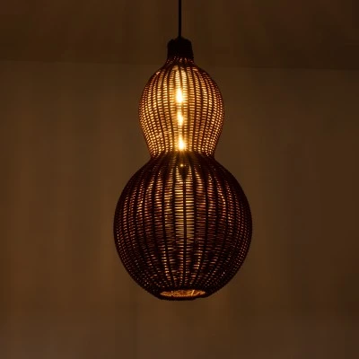 GloboStar® KINGSTOWN 02169 Boho Κρεμαστό Φωτιστικό Πλέγμα Μονόφωτο 1 x E27 IP20 Καφέ Ξύλο - Μ30 x Π30 x Υ60cm