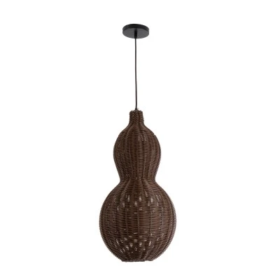GloboStar® KINGSTOWN 02169 Boho Κρεμαστό Φωτιστικό Πλέγμα Μονόφωτο 1 x E27 IP20 Καφέ Ξύλο - Μ30 x Π30 x Υ60cm