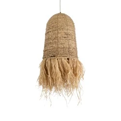 Boho Κρεμαστό Φωτιστικό PORTOFERRAIO Μονόφωτο 1 x E27 AC220-240V IP20 - Φ30 x Υ70cm - Μπεζ Ξύλινο Μπαμπού Πλέγμα Καμπάνα