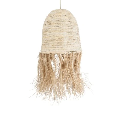 GloboStar® AREMBEPE 02178 Boho Κρεμαστό Φωτιστικό Οροφής Μονόφωτο 1 x E27 AC220-240V IP20 - Φ34 x Υ70cm - Μπεζ Φυσική Ράφια Νήμα Πλέγμα Καμπάνα - 5 Χρόνια Εγγύηση