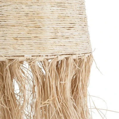 GloboStar® AREMBEPE 02178 Boho Κρεμαστό Φωτιστικό Οροφής Μονόφωτο 1 x E27 AC220-240V IP20 - Φ34 x Υ70cm - Μπεζ Φυσική Ράφια Νήμα Πλέγμα Καμπάνα - 5 Χρόνια Εγγύηση