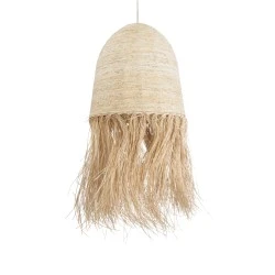 Boho Κρεμαστό Φωτιστικό AREMBEPE  Μονόφωτο 1 x E27 AC220-240V IP20 - Φ60 x Υ130cm - Μπεζ Φυσική Ράφια Νήμα Πλέγμα Καμπάνα