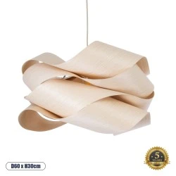 Κρεμαστό φωτιστικό μονόφωτο 1 x E27 AC220-240V IP20 - Φ60 x Υ30cm - μπεζ λεπτό φύλλο ξύλου πλέγμα