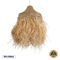 Boho Κρεμαστό Φωτιστικό PORTOFERRAIO Μονόφωτο 1 x E27 AC220-240V IP20 - Φ50 x Υ80cm - Μπεζ με Καφέ Φυσική Ράφια Νήμα Πλέγμα Καμπάνα