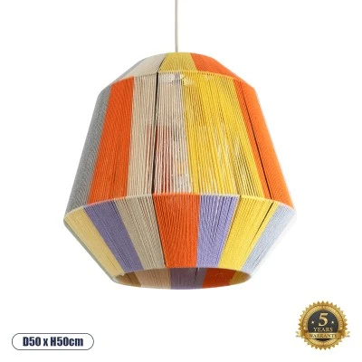 Boho Κρεμαστό Φωτιστικό SALERNO Μονόφωτο 1 x E27 AC220-240V IP20 - Φ50 x Υ50cm - Μπεζ με Λευκό και Γρι με Πορτοκαλί Λεπτό Νήμα Βαμβακερό Πλέγμα Καμπάνα GloboStar® SALERNO 02188 Boho Κρεμαστό Φωτιστικό Πλέγμα Μονόφωτο 1 x E27 IP20 Πολύχρωμο Σχοινί - Μ50 x Π50 x Υ50cm