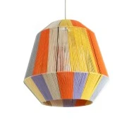 Boho Κρεμαστό Φωτιστικό SALERNO Μονόφωτο 1 x E27 AC220-240V IP20 - Φ50 x Υ50cm - Μπεζ με Λευκό και Γρι με Πορτοκαλί Λεπτό Νήμα Βαμβακερό Πλέγμα Καμπάνα