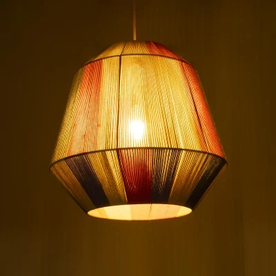 Boho Κρεμαστό Φωτιστικό SALERNO Μονόφωτο 1 x E27 AC220-240V IP20 - Φ50 x Υ50cm - Μπεζ με Λευκό και Γρι με Πορτοκαλί Λεπτό Νήμα Βαμβακερό Πλέγμα Καμπάνα GloboStar® SALERNO 02188 Boho Κρεμαστό Φωτιστικό Πλέγμα Μονόφωτο 1 x E27 IP20 Πολύχρωμο Σχοινί - Μ50 x Π50 x Υ50cm