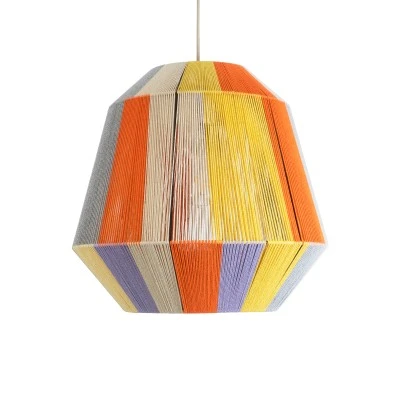 Boho Κρεμαστό Φωτιστικό SALERNO Μονόφωτο 1 x E27 AC220-240V IP20 - Φ50 x Υ50cm - Μπεζ με Λευκό και Γρι με Πορτοκαλί Λεπτό Νήμα Βαμβακερό Πλέγμα Καμπάνα GloboStar® SALERNO 02188 Boho Κρεμαστό Φωτιστικό Πλέγμα Μονόφωτο 1 x E27 IP20 Πολύχρωμο Σχοινί - Μ50 x Π50 x Υ50cm